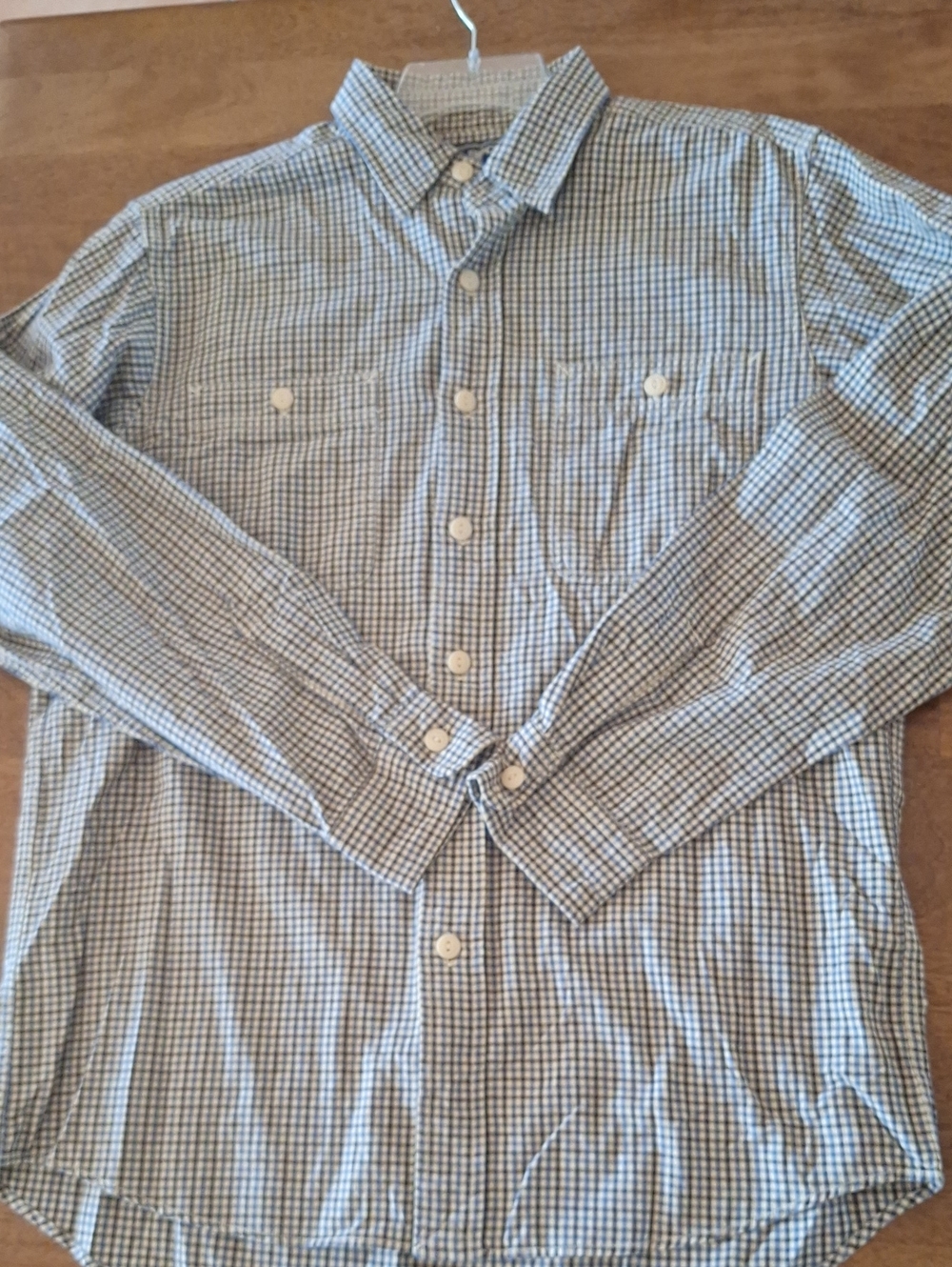 Polo by Ralph Lauren Beige & Blue Small Check Button-Down Shirt Sz S 100% Coton